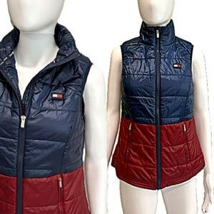 Tommy Hilfiger Sport Puffer Zip Vest Womens Size XS Color Blocked Lightweight